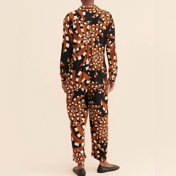 Farm Rio Mixed Banana Geometric Print Jumpsuit Button Down Long Sleeve Sz: M - Picture 4 of 10